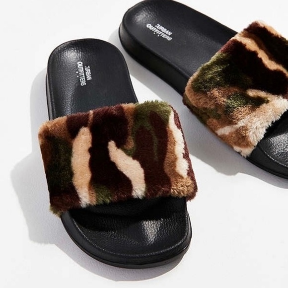 Urban Outfitters Shoes - Urban Outfitters Camo Camouflage Fur Slides